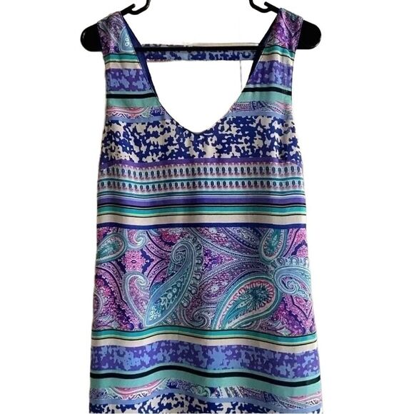 Umgee Maxi Multicolor Purple Paisley Stripes Beach Double lined Coastal Dress M - Picture 2 of 7